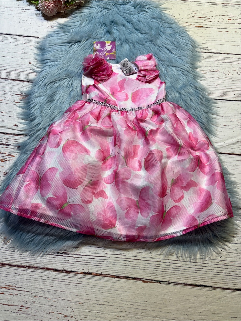 NWT Blueberi Boulevard Pink Butterfly Dress with Ribbon Detail Sz 4